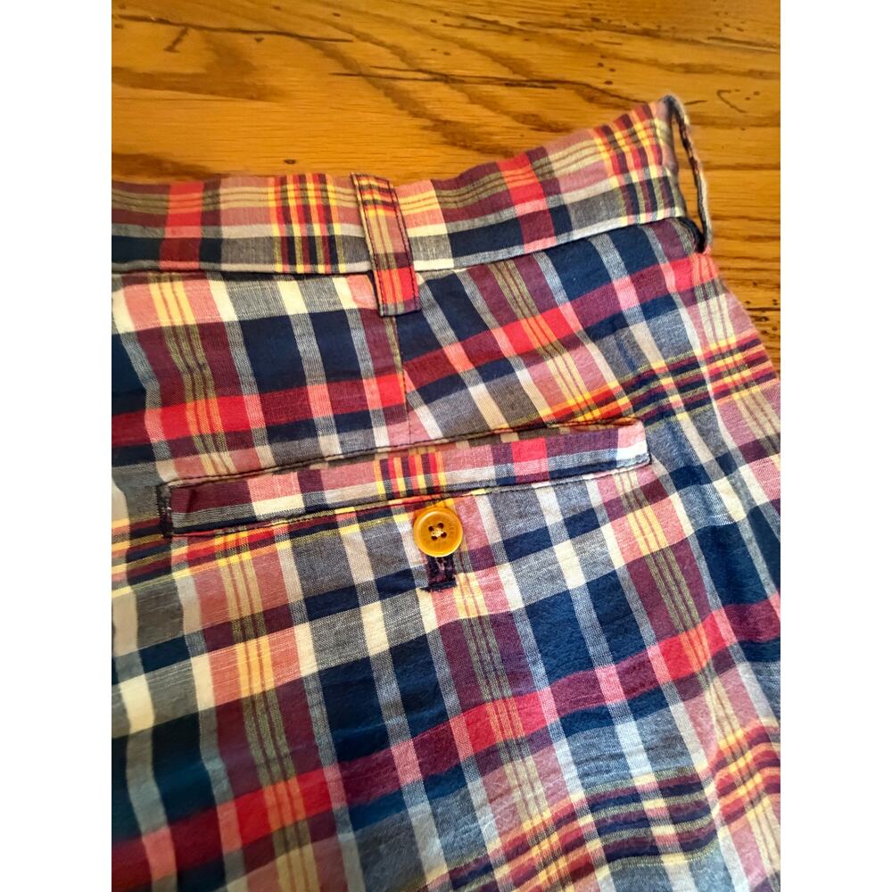 Men's Brooks Brothers 100% Cotton 9" Plaid Bermuda Shorts 40W Blue/Red/Yellow